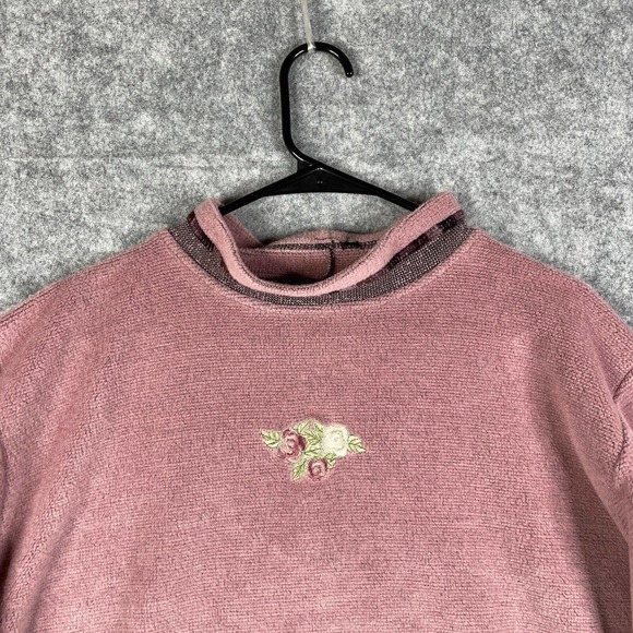 Vtg E.M.I. Sportswear Woman's XL Mockneck Sweater Floral Embroidered USA Made - Picture 2 of 8